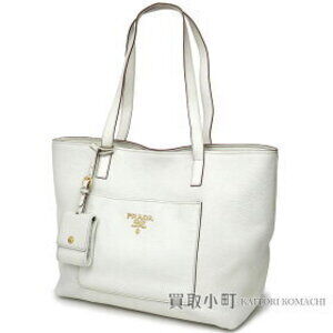 Prada Grained Calfskin Tote Bag Logo White Shoulder Handbag VIT DAINO